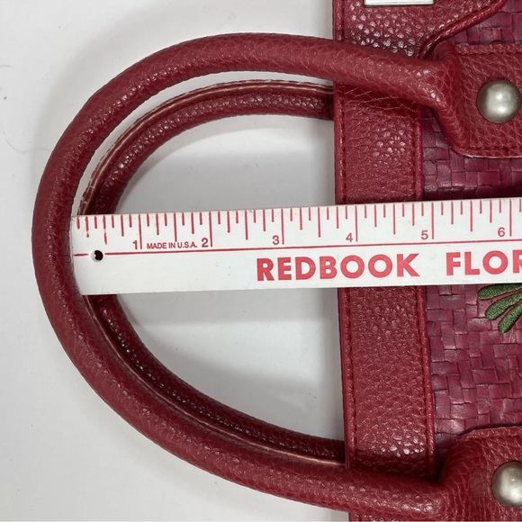 SkFk Handbag Purse Red Green Embroidered Organic Basket Weave & Fabric - Picture 16 of 16